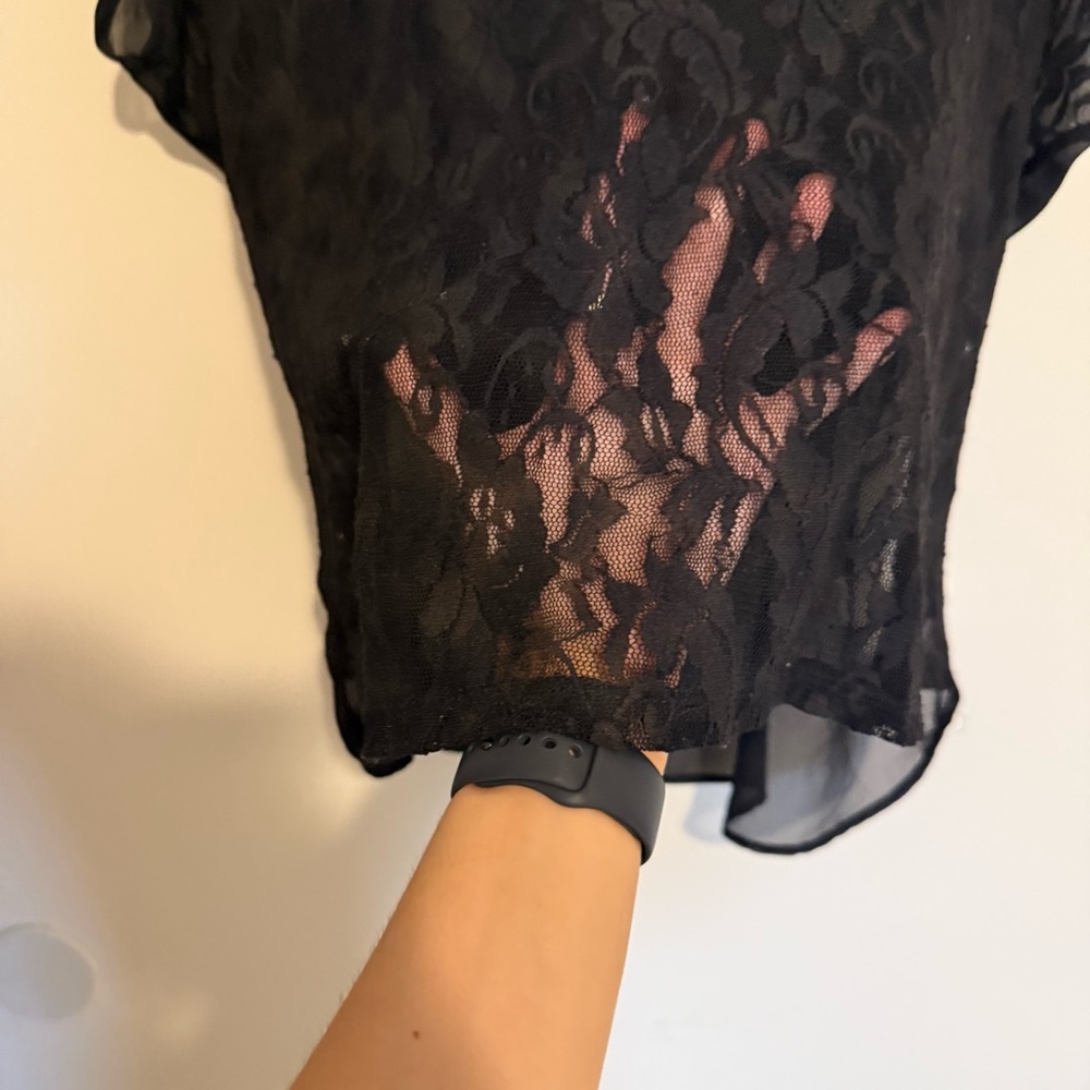 Fashion to Figure | Black Sheer Lace Blouse - Picture 3 of 5